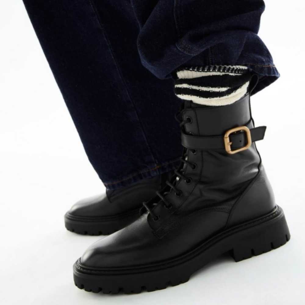 Zara black leather women's combat boots,  Size 6.5 - image 1