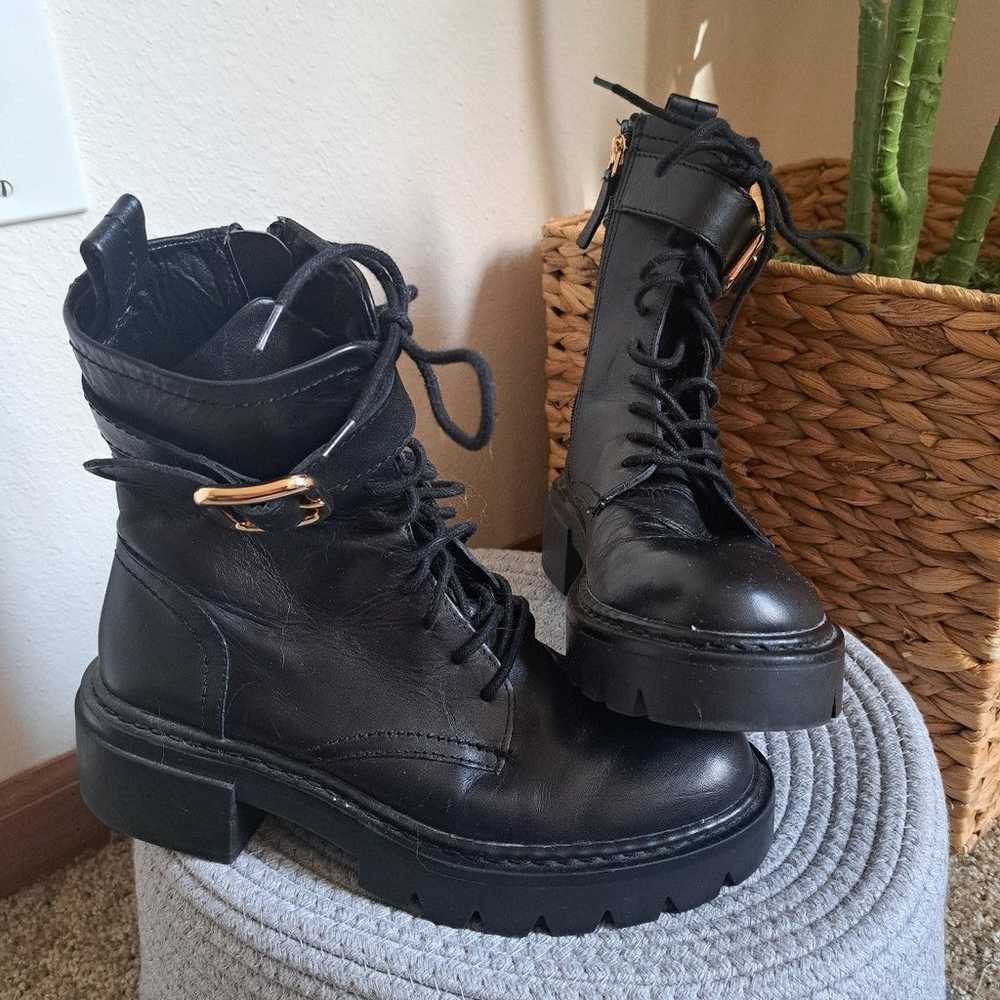 Zara black leather women's combat boots,  Size 6.5 - image 3