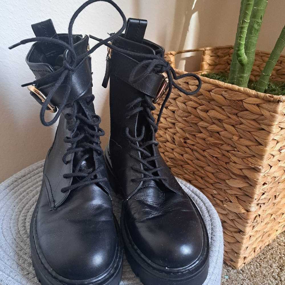 Zara black leather women's combat boots,  Size 6.5 - image 4