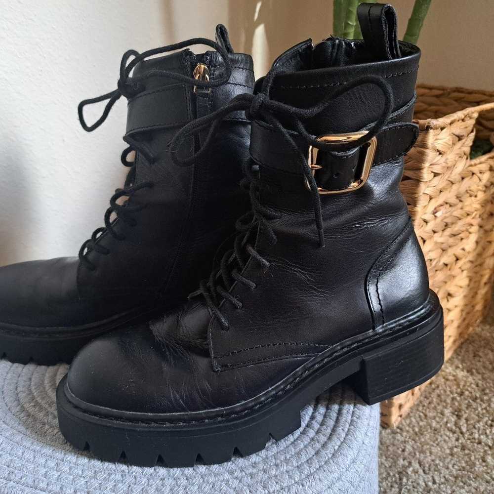 Zara black leather women's combat boots,  Size 6.5 - image 5