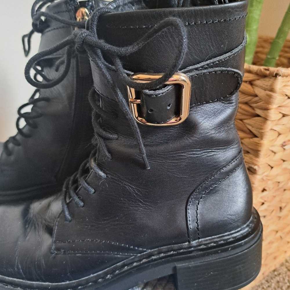 Zara black leather women's combat boots,  Size 6.5 - image 6