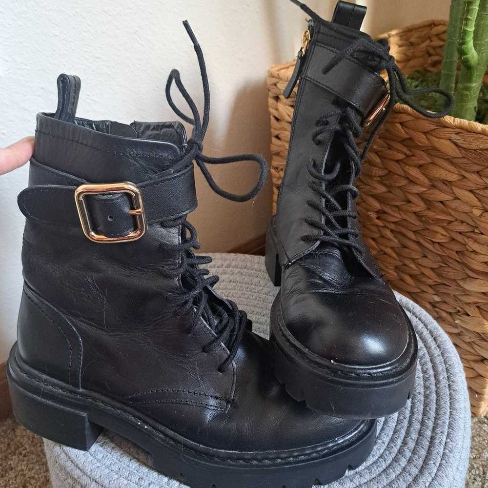 Zara black leather women's combat boots,  Size 6.5 - image 9
