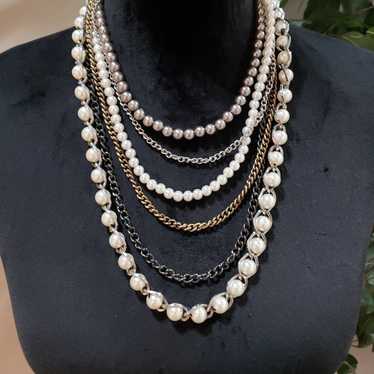 Other Fashion Faux Pearls Multi Strand Chain Stat… - image 1