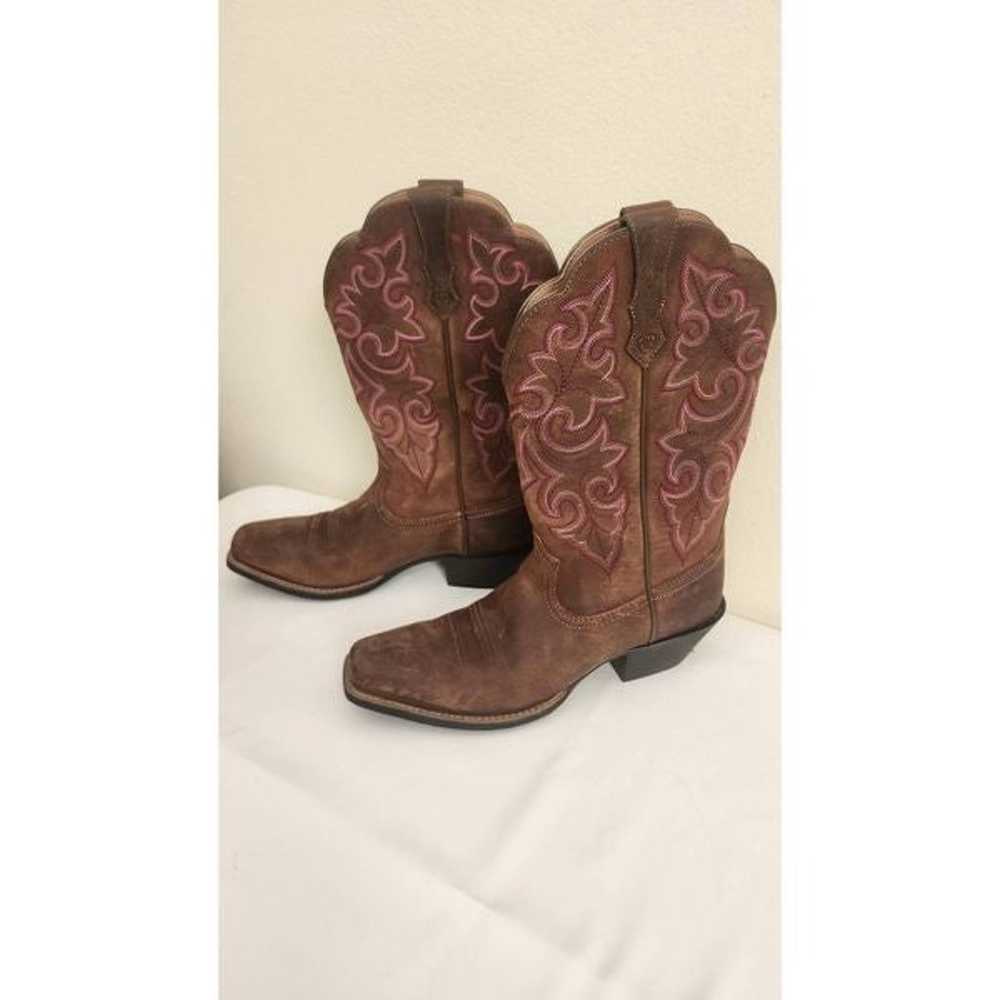 Ariat Cowboy Boots, NWOT, Brown, Pink Ombre Stitc… - image 4
