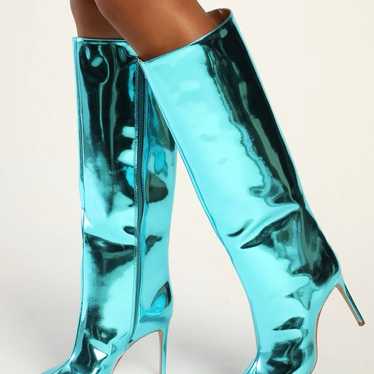 Schutz Mary Up Turquoise Metallic Leather Boots