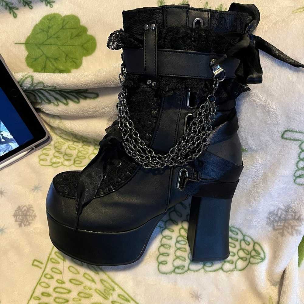 Demonia black lace chain boots - image 2