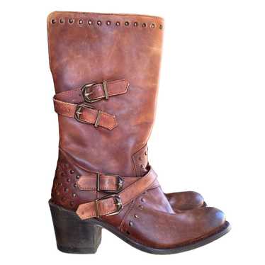 Corral Brown Leather Belted Studded Mid Calf Heele