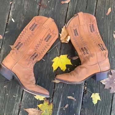 Brown Leather Cowboy Boots || Vintage Tan Suede W… - image 1