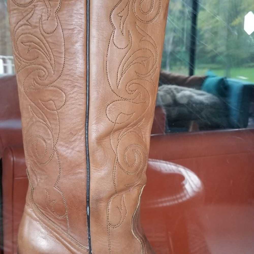 Pretty Tall Vintage Frye Western Knee High Boot 9… - image 1