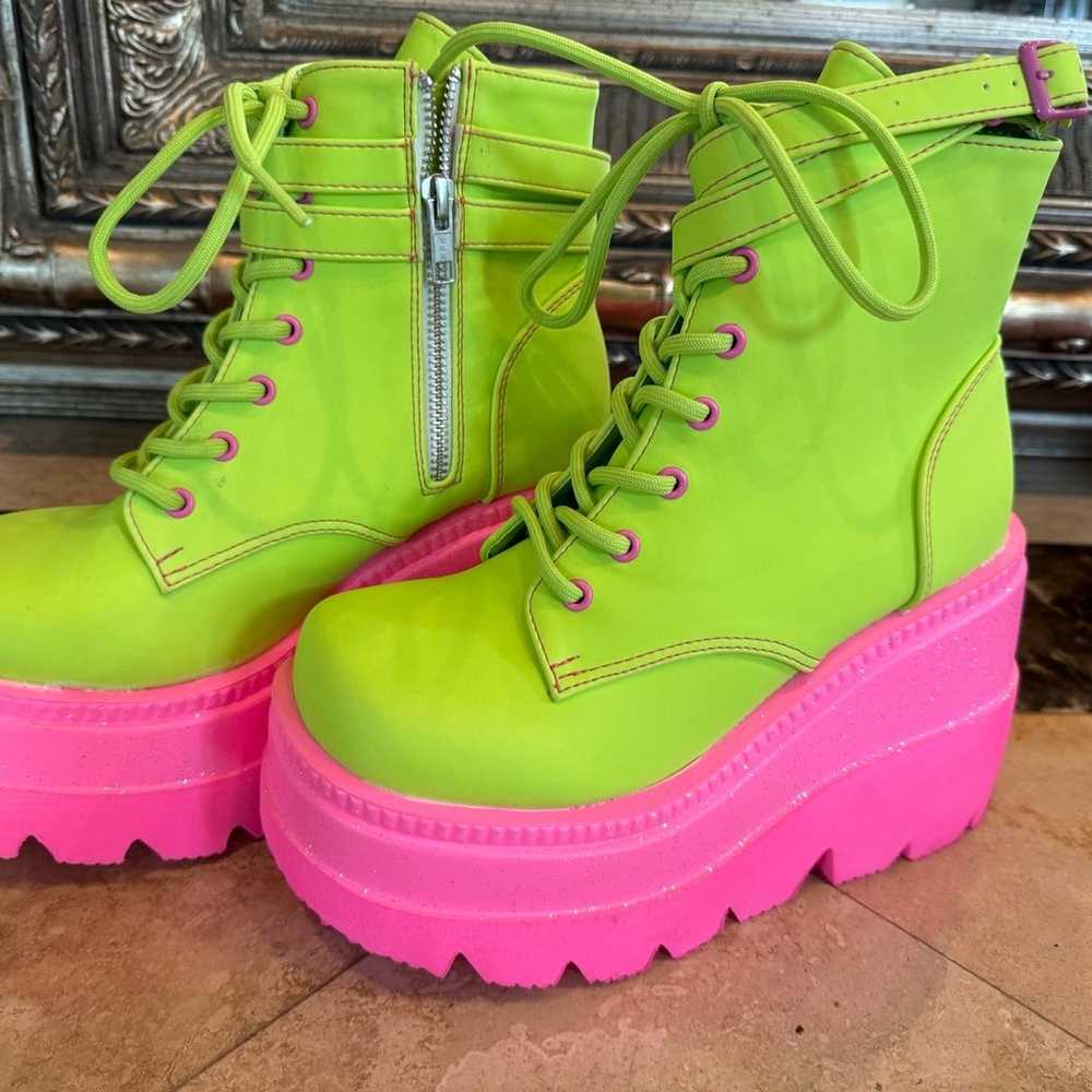 New Demonia Pink/ Lime Green Boots… - image 2