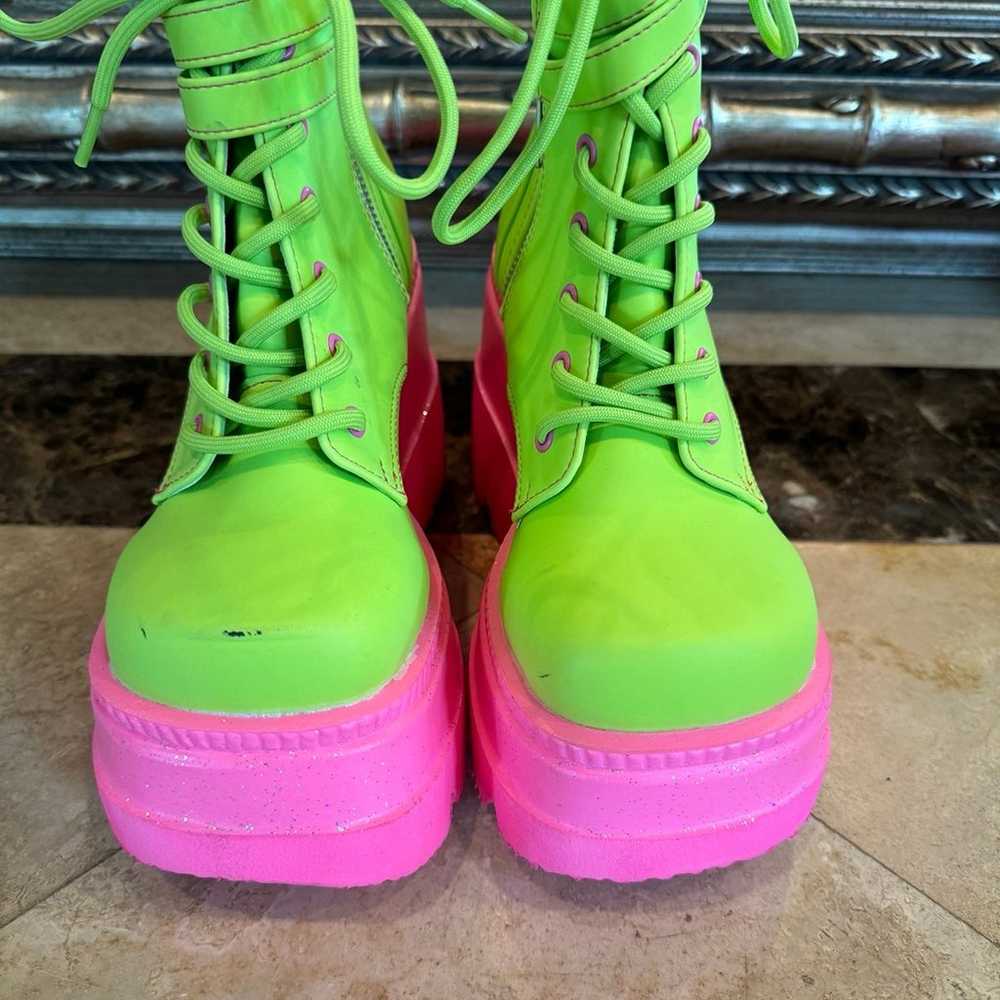 New Demonia Pink/ Lime Green Boots… - image 3