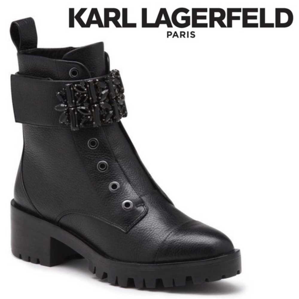 NEW, Karl Lagerfeld Paris, Pippa Lace Up Boot, Bl… - image 1