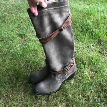 Frye Tall Gray Suede Boots 9.5 2" Heel - image 1
