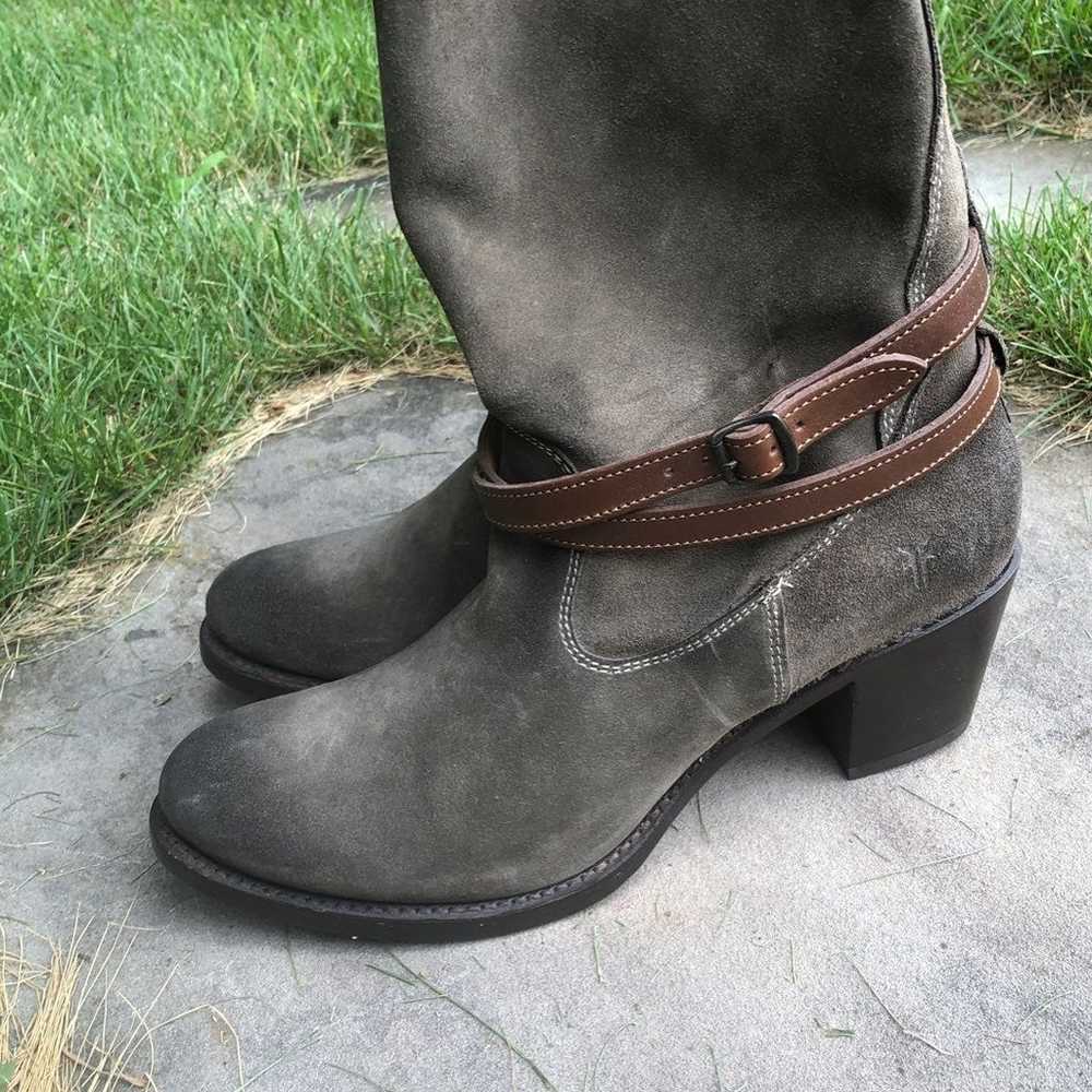 Frye Tall Gray Suede Boots 9.5 2" Heel - image 2