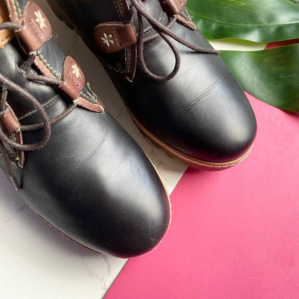 PIKOLINOS Black Maple Leather Wedge Lace up Ankle… - image 5