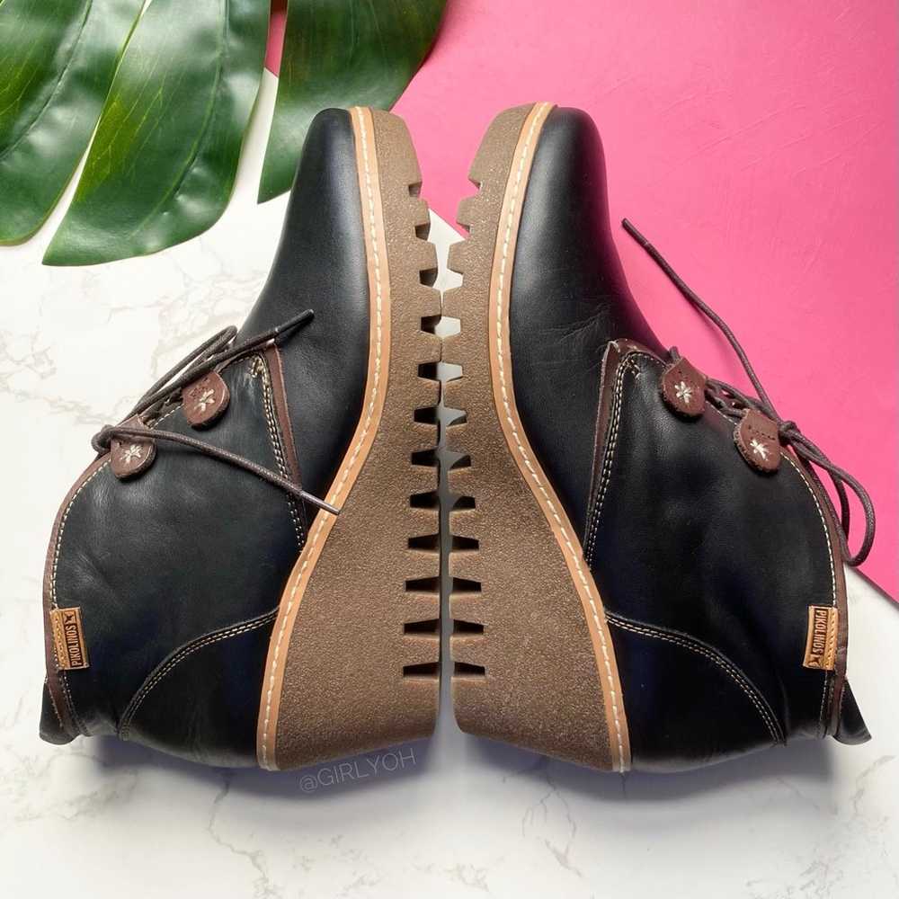 PIKOLINOS Black Maple Leather Wedge Lace up Ankle… - image 6