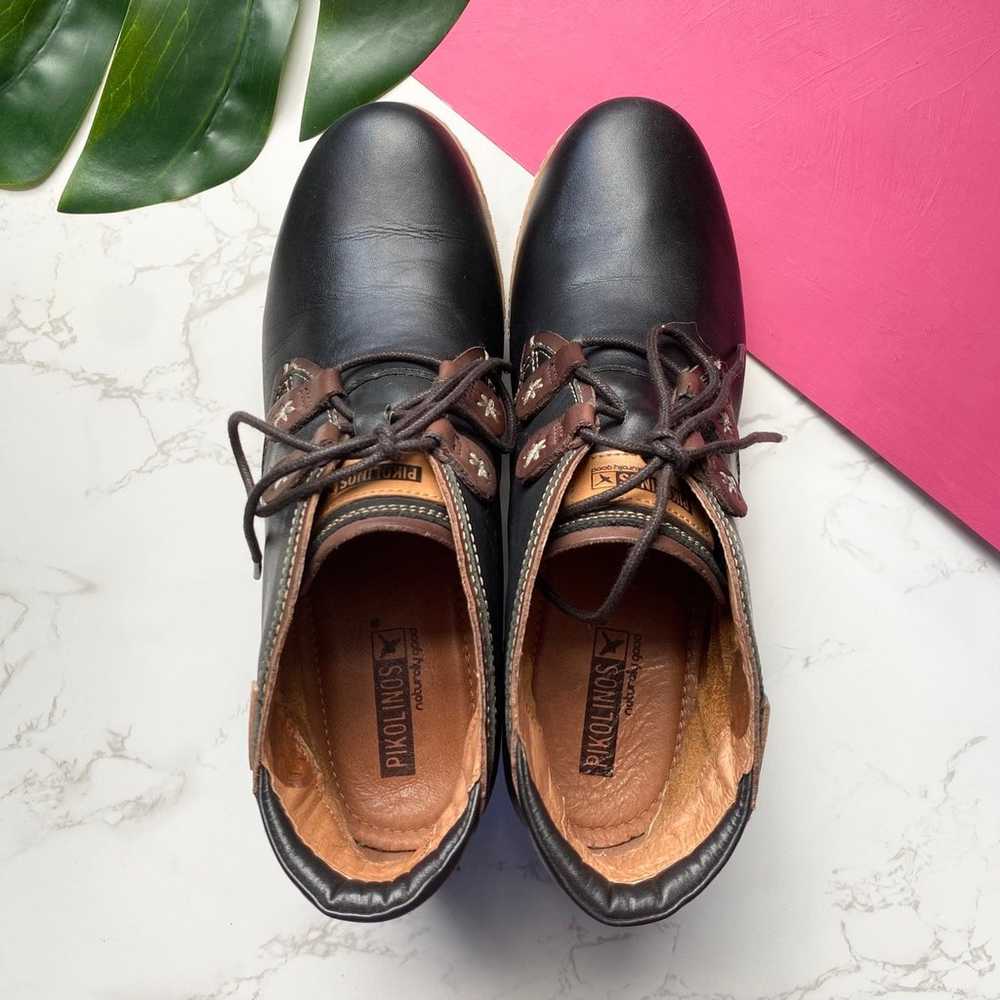 PIKOLINOS Black Maple Leather Wedge Lace up Ankle… - image 8