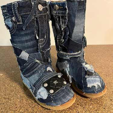 Distressed jean covered boots - image 1