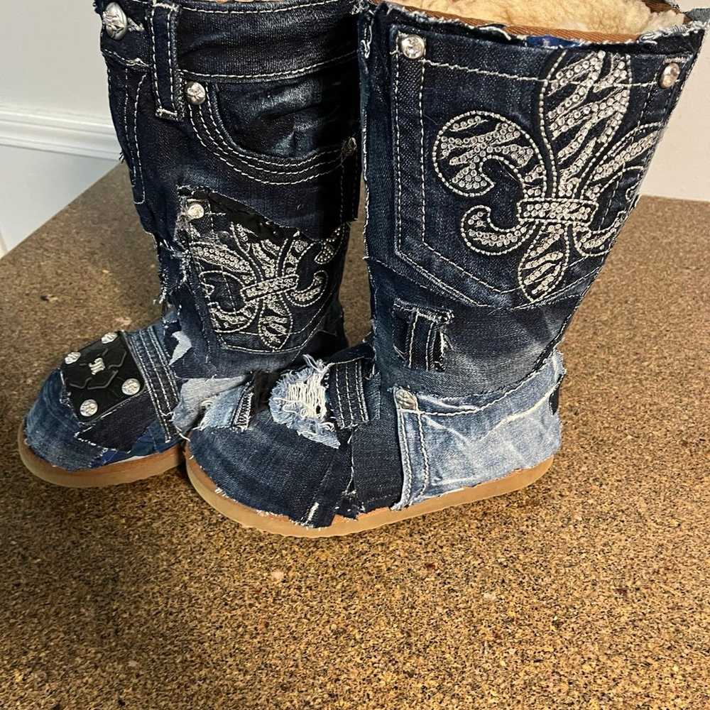 Distressed jean covered boots - image 3