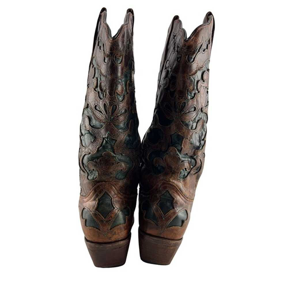 Ladies Corral Brown & Green Leather Snip Toe West… - image 4