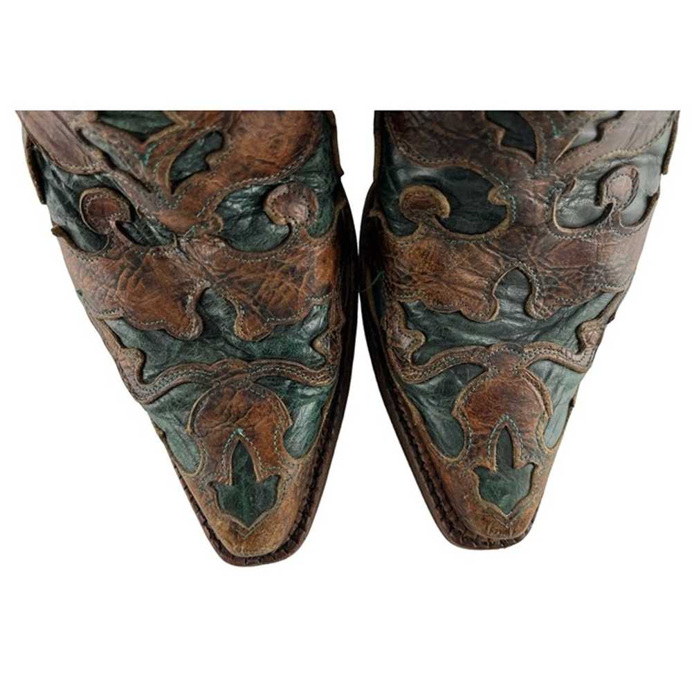 Ladies Corral Brown & Green Leather Snip Toe West… - image 5