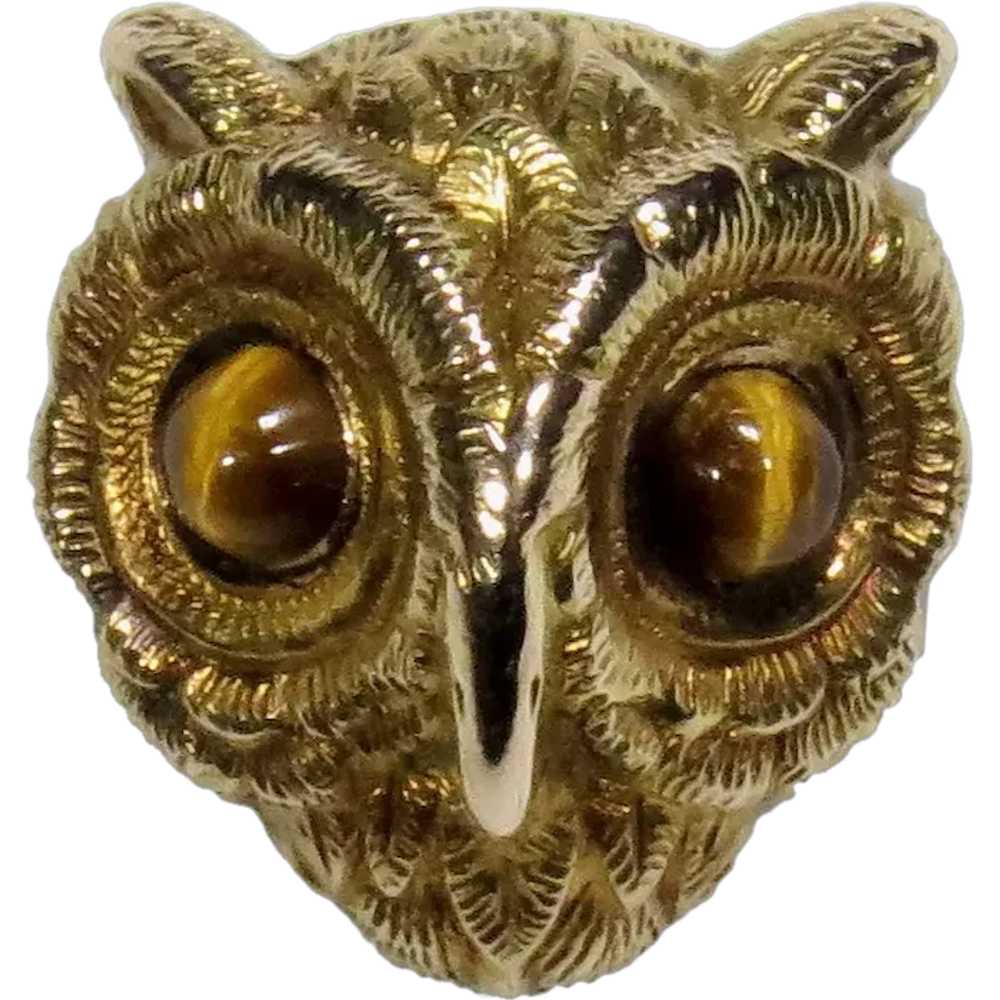 Antique Art Nouveau 14K Gold Tiger Tiger's Eye Ow… - image 1