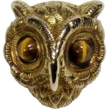 Antique Art Nouveau 14K Gold Tiger Tiger's Eye Ow… - image 1