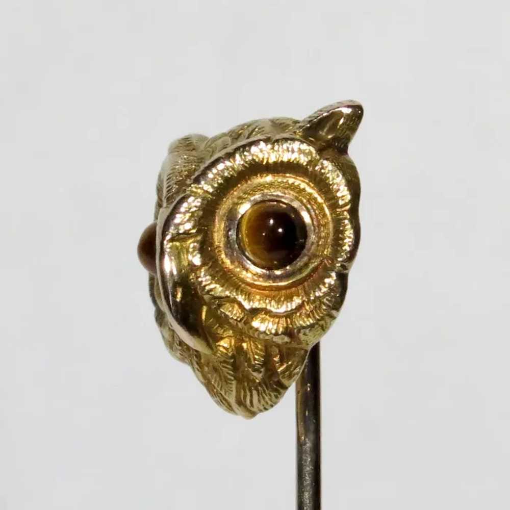 Antique Art Nouveau 14K Gold Tiger Tiger's Eye Ow… - image 3