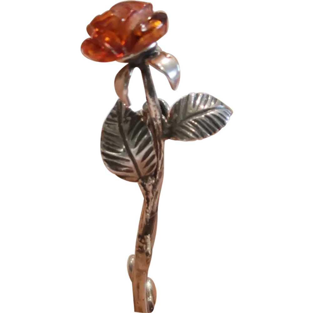 Vintage Sterling Silver  Amber Flower Pendant - image 1