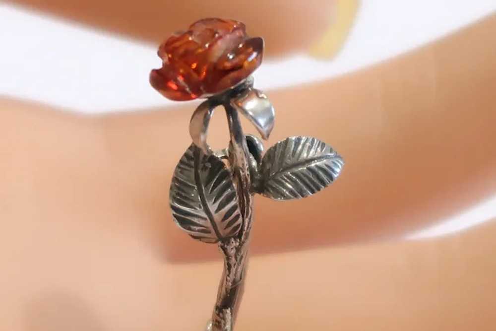 Vintage Sterling Silver  Amber Flower Pendant - image 5