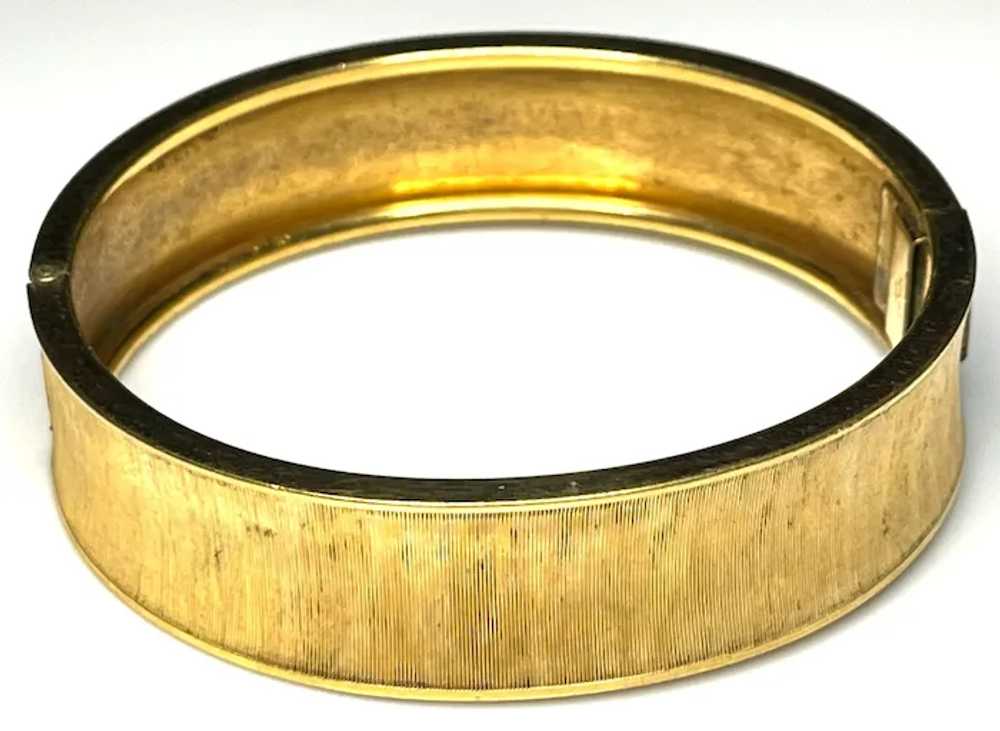 Vintage Floral Etched Gold Hinged Bracelet - image 2