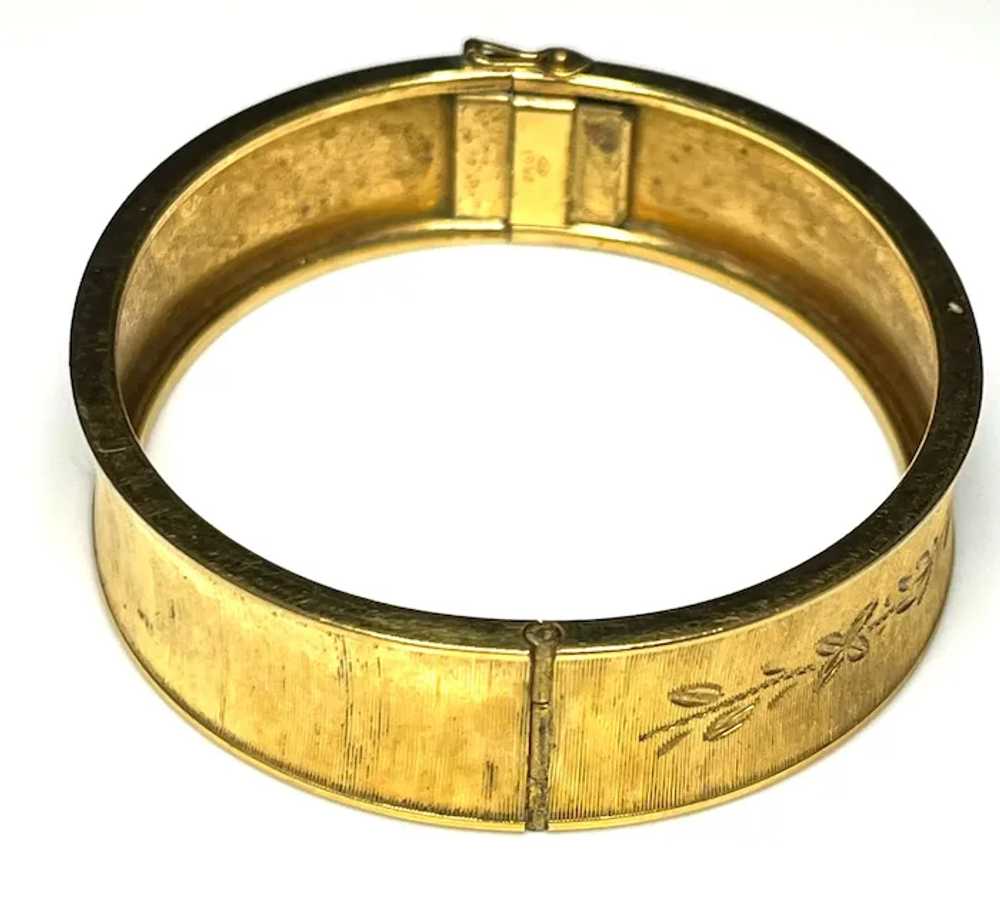 Vintage Floral Etched Gold Hinged Bracelet - image 5