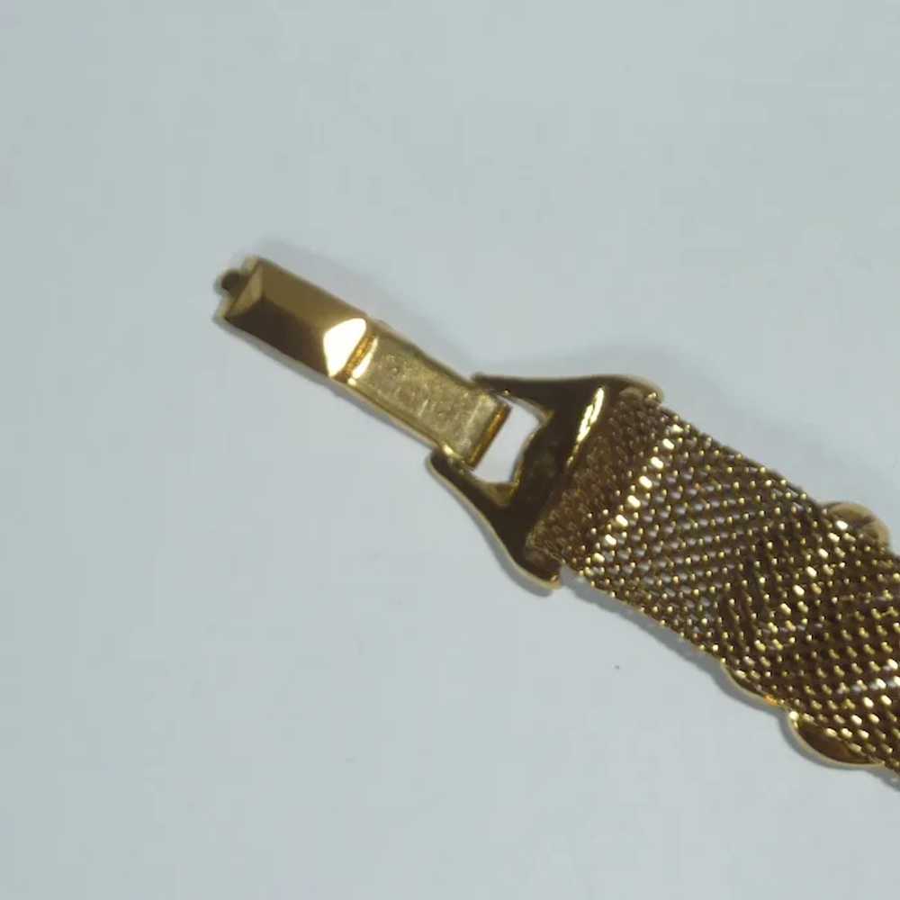 Rhinestone Faux Pearl Gold Tone Mesh Bracelet - image 4