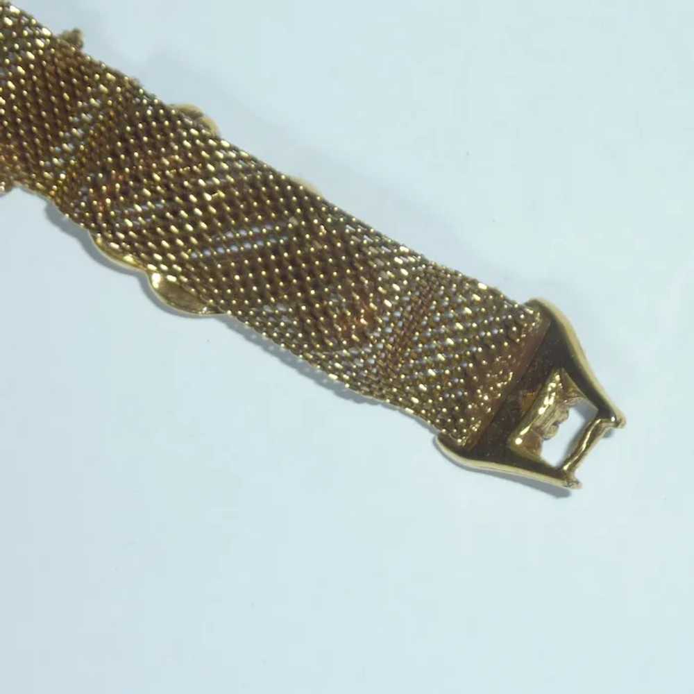 Rhinestone Faux Pearl Gold Tone Mesh Bracelet - image 5