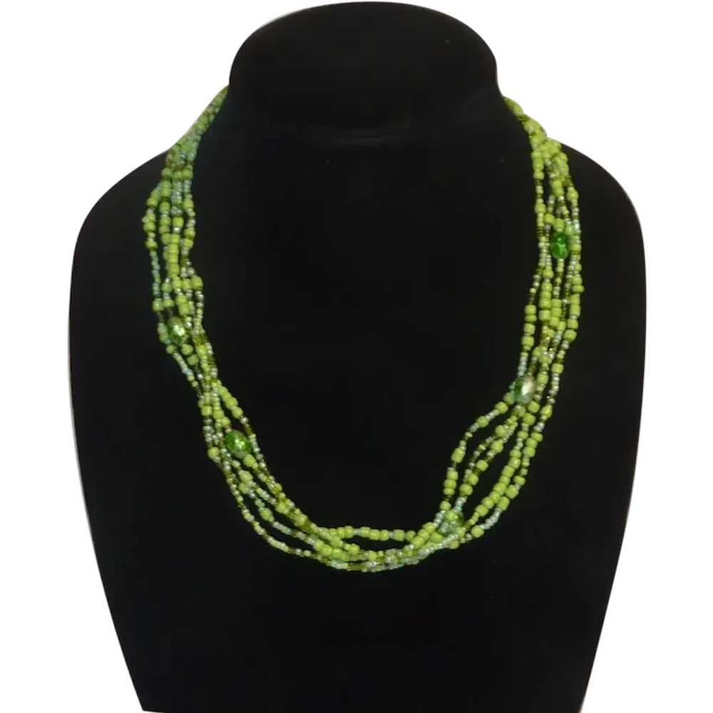 Apple Green 5 Strand Seed Bead Necklace - image 1