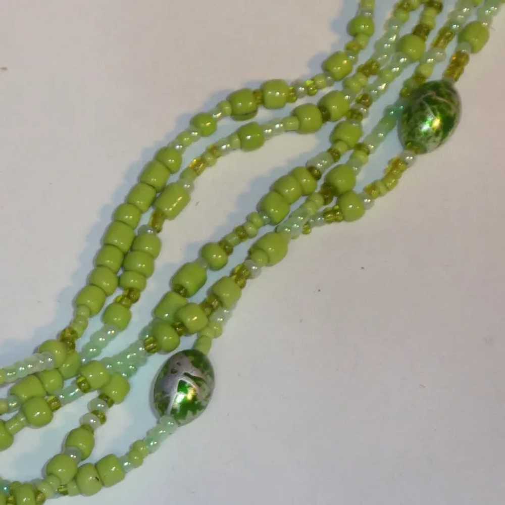 Apple Green 5 Strand Seed Bead Necklace - image 2