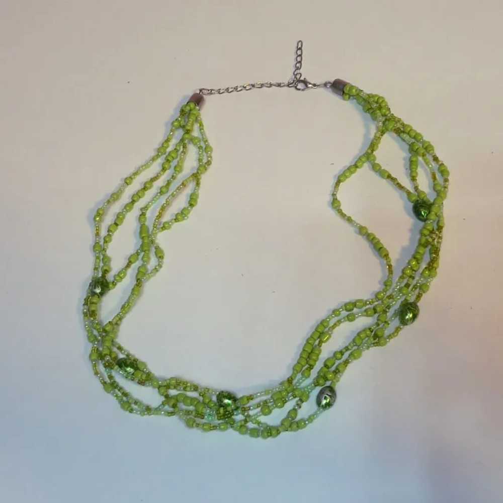 Apple Green 5 Strand Seed Bead Necklace - image 3