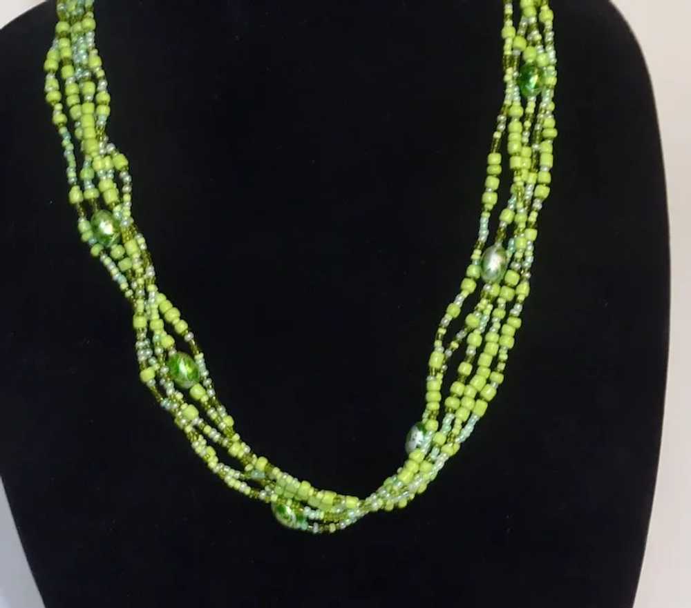Apple Green 5 Strand Seed Bead Necklace - image 4