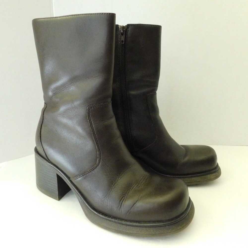 Y2K Steve Madden Brown Leather Boots 90s Chunky P… - image 3