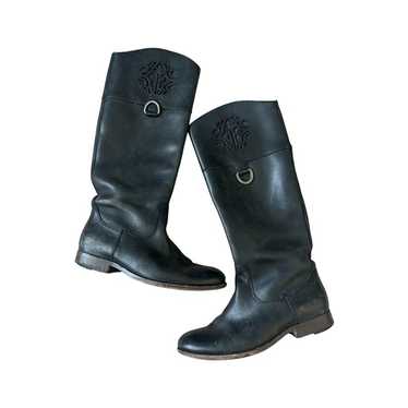 FRYE Vintage Black Leather Knee High Boots Size 9… - image 1