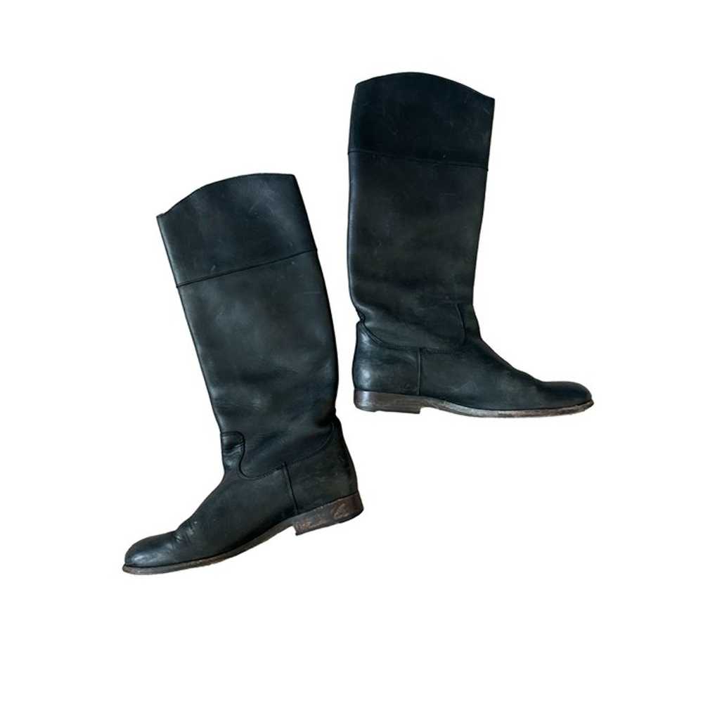 FRYE Vintage Black Leather Knee High Boots Size 9… - image 7