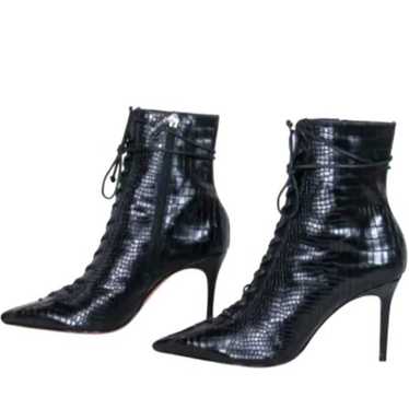 Schutz - Black Leather Reptile Embossed Lace-Up S… - image 1