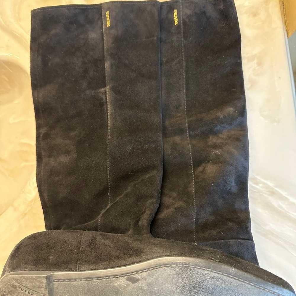 Prada black suede square toe knee high boots - image 5