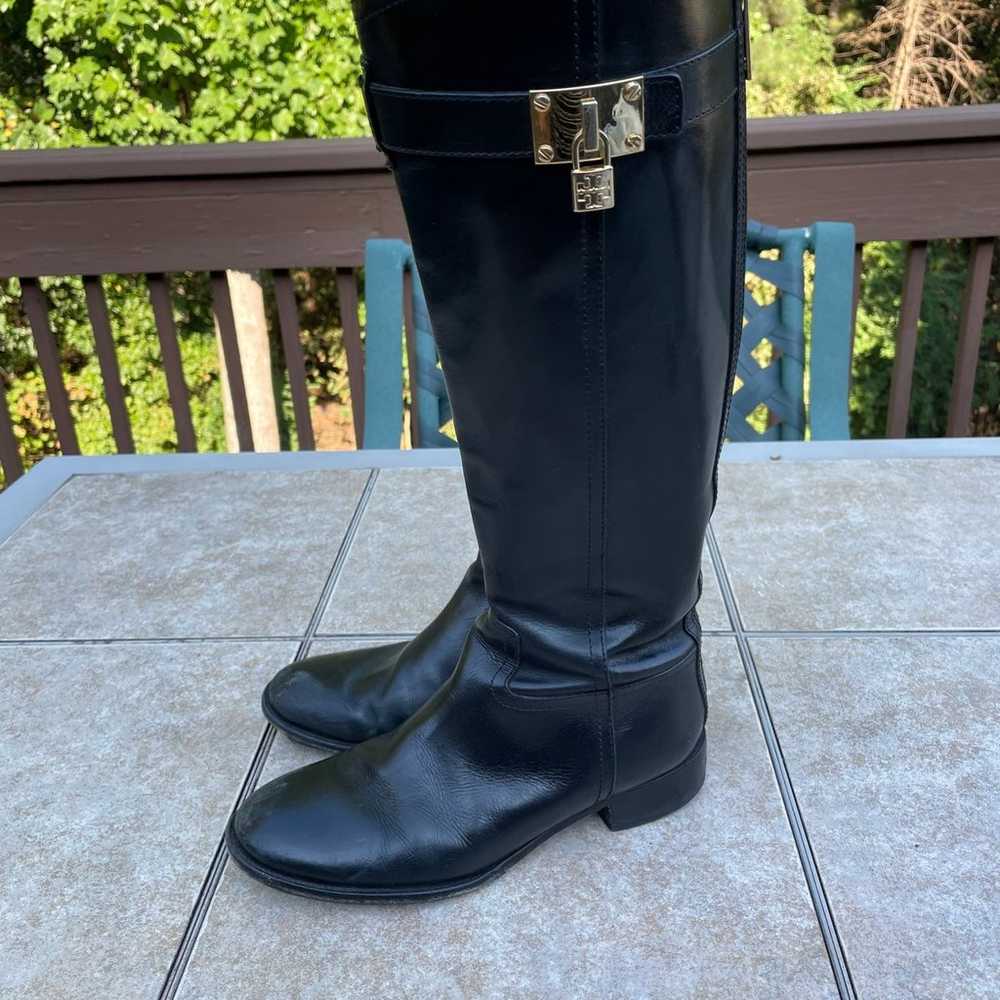 Tory Burch black leather padlock riding tall boots - image 1