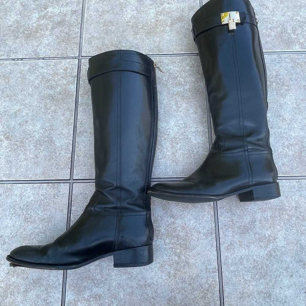 Tory Burch black leather padlock riding tall boots - image 9