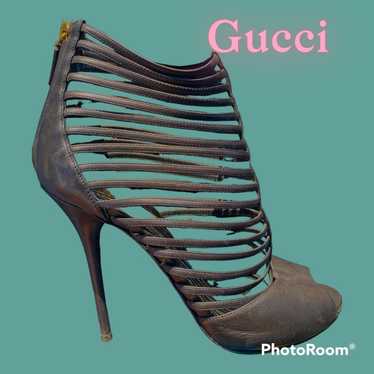 Gucci Black Leather Strappy Caged Stiletto Heel P… - image 1