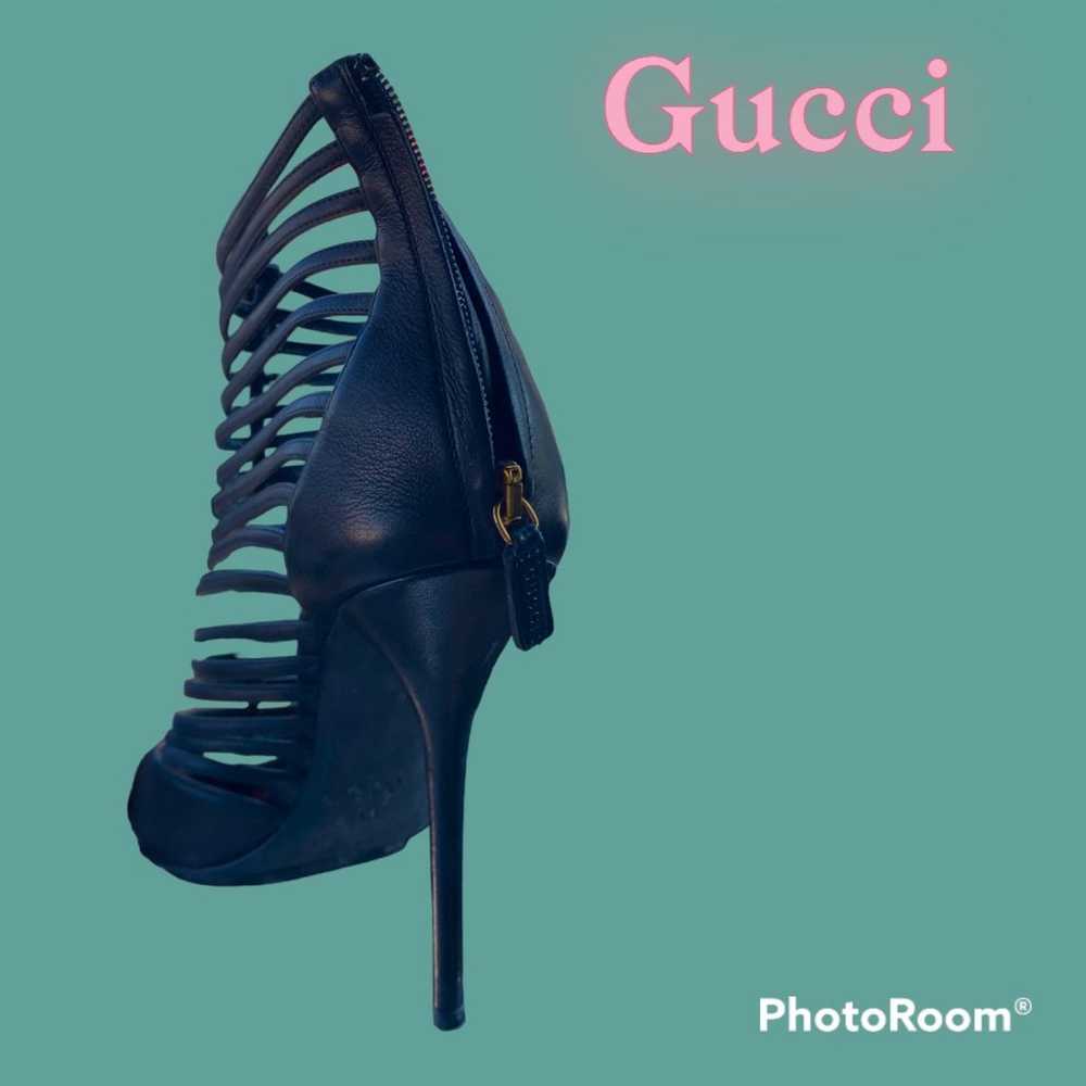 Gucci Black Leather Strappy Caged Stiletto Heel P… - image 2