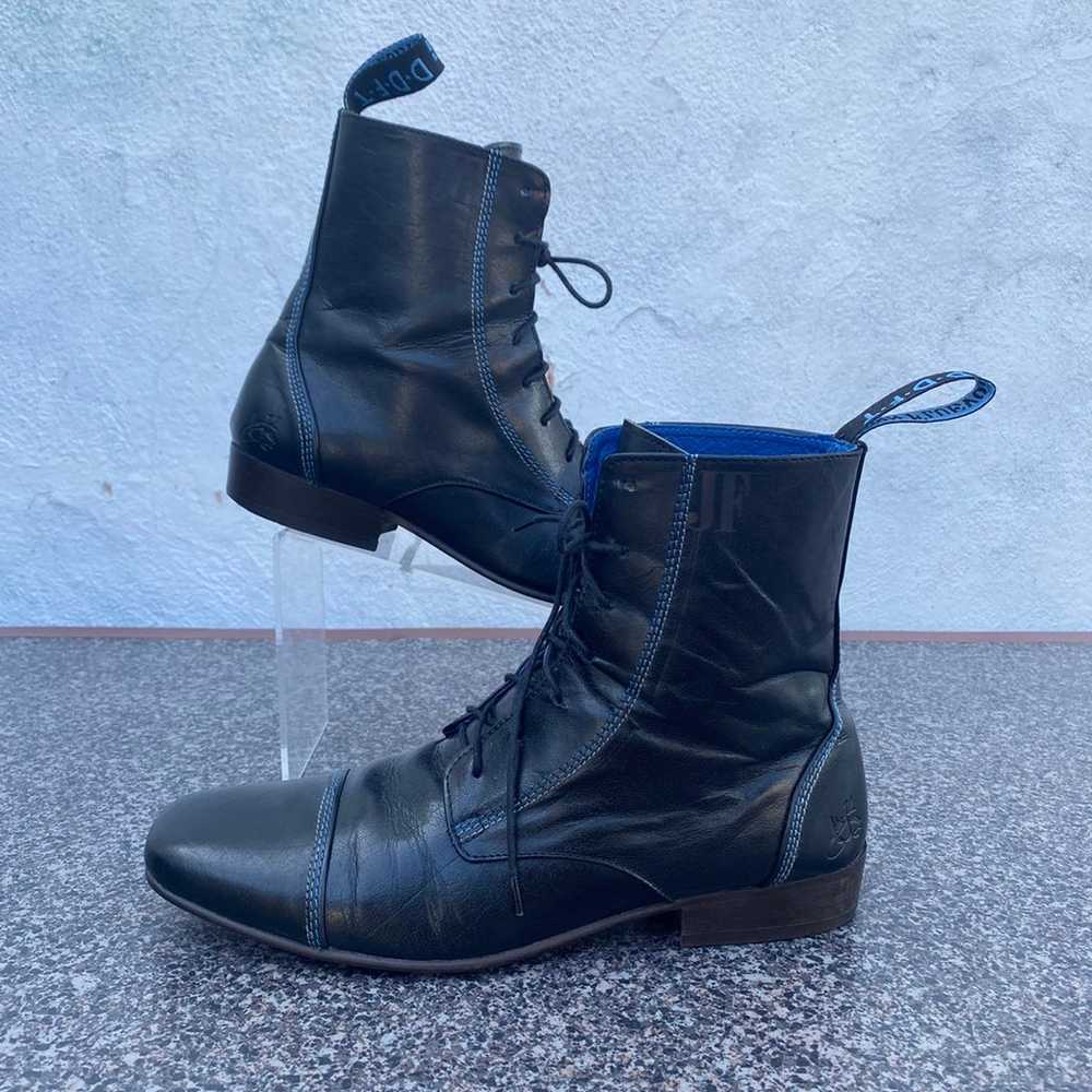 John Fluevog Black Leather Lace up Ankle Boots Si… - image 1