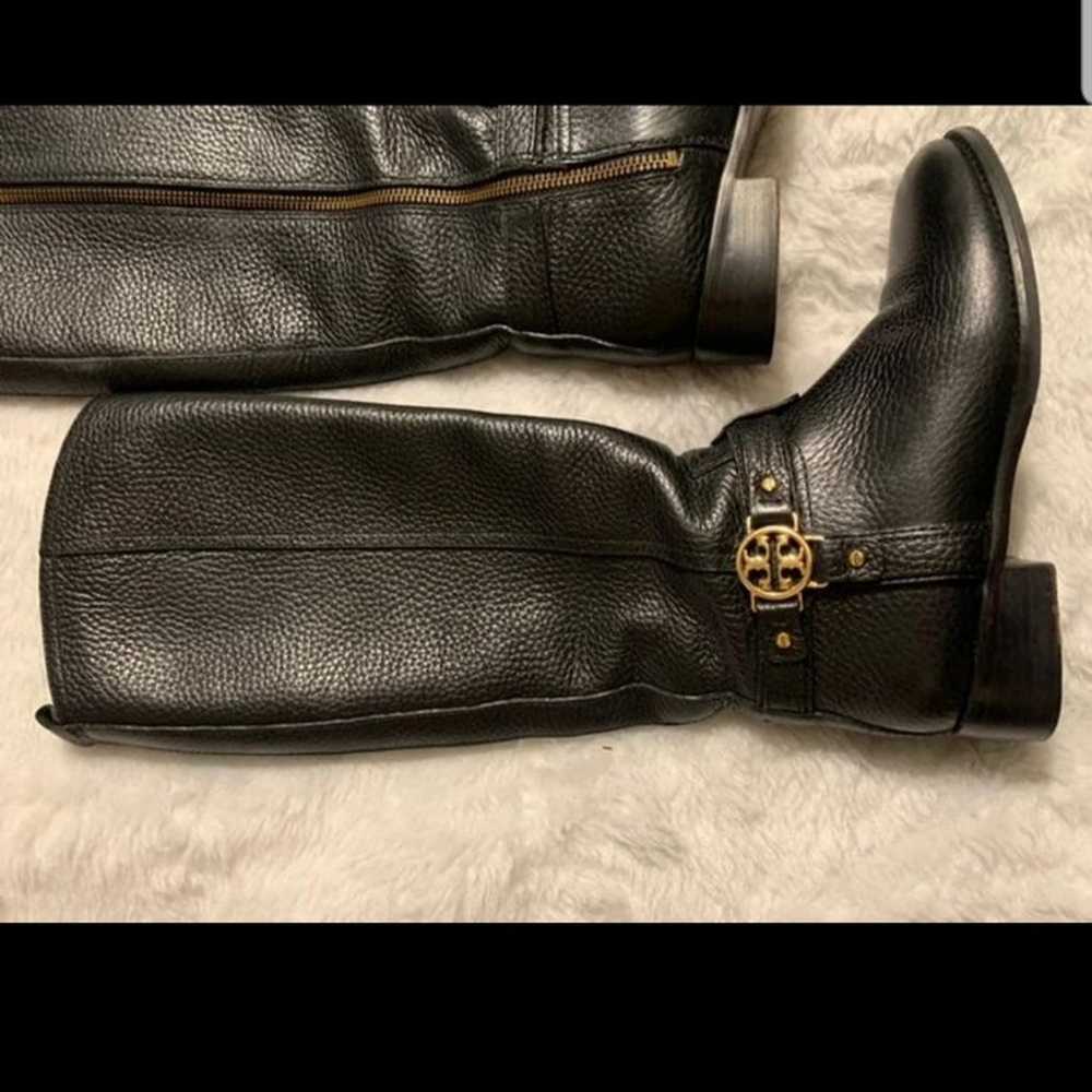 TORY BURCH • Black Pebbled Leather Riding Boots - image 8