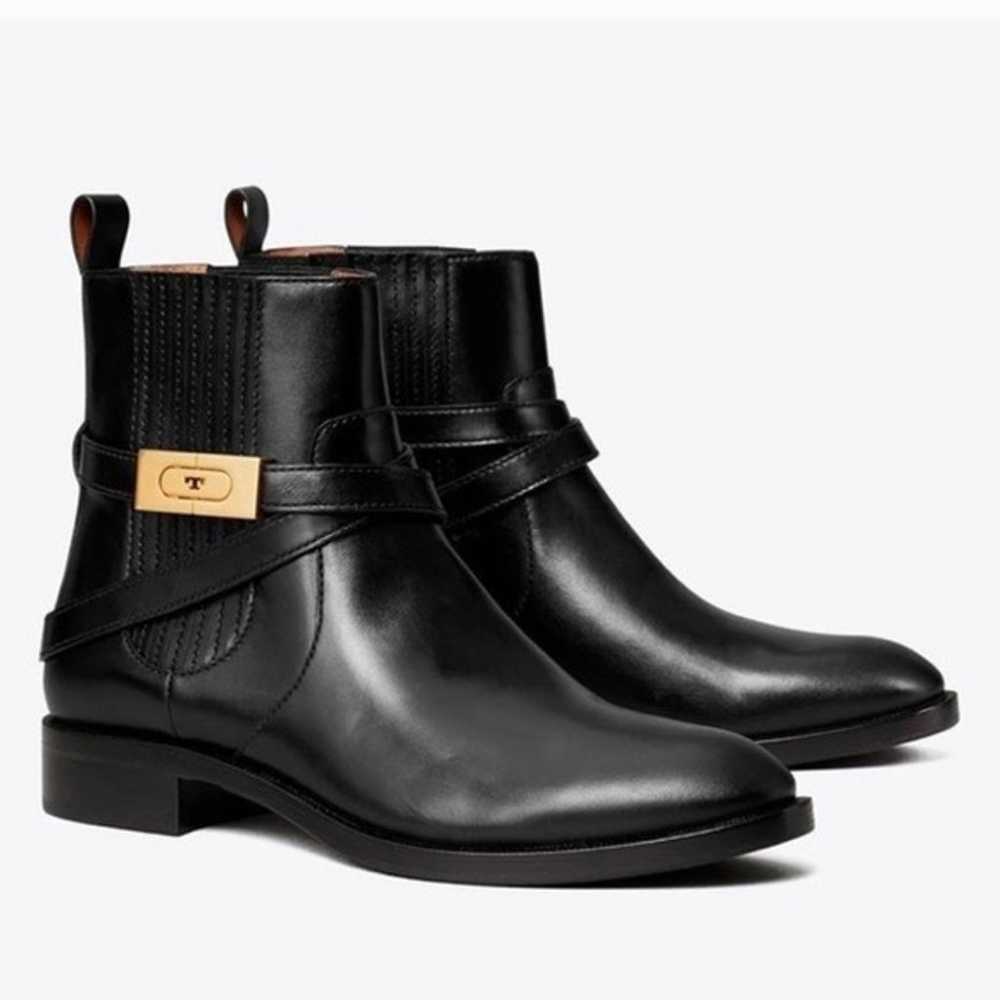 Tory Burch T Hardware Chelsea Leather Flat Boots - image 1